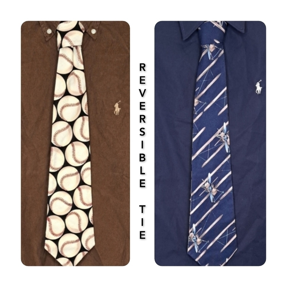Reversible Tie, Airplanes & Baseballs, 100% Cotton, Exclusively Made in NS, NWT